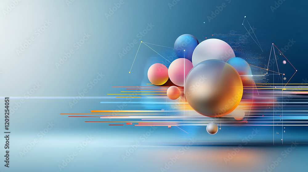 Aufkleber dynamic abstract design with colorful spheres digital art modern aesthetics studio setting creative 