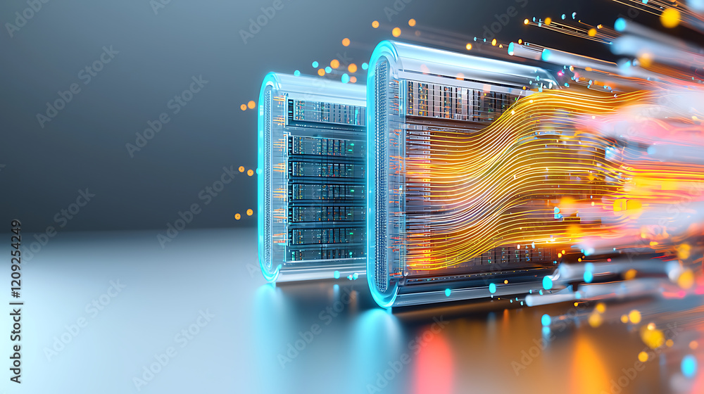 Poster data transfer acceleration digital environment technology illustration high-speed network futuristic