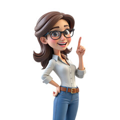Cheerful Cartoon Businesswoman Pointing Upwards