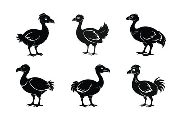 Dodo (Raphus cucullatus) – extinct mammal animal, labeled silhouette vector art illustration. © Helal