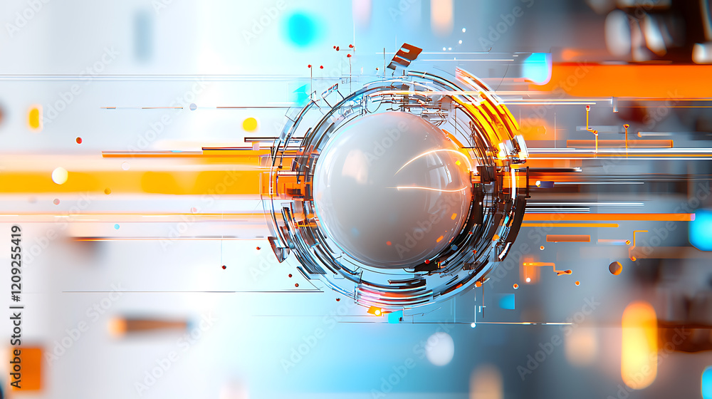 Poster dynamic abstract sphere movement digital realm graphic design futuristic environment close-up view t