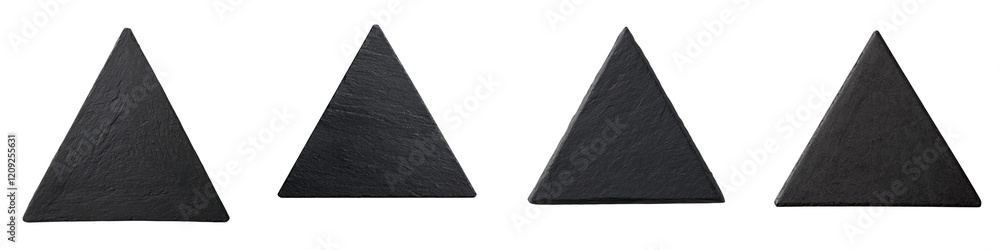 Poster set of abstract geometric minimalist triangular shapes in black color silhouette on clean white back
