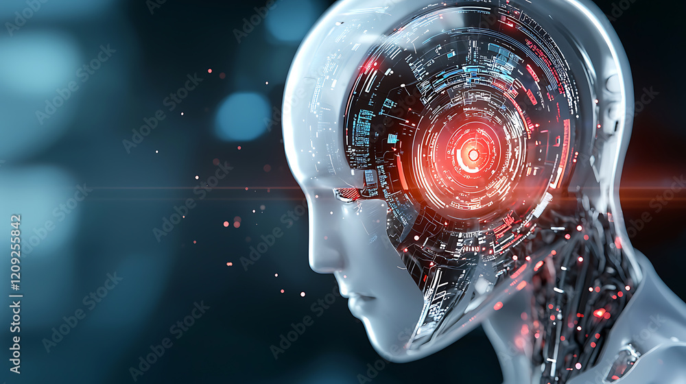 Poster innovative robotics development futuristic lab digital art high-tech environment close-up view ai co