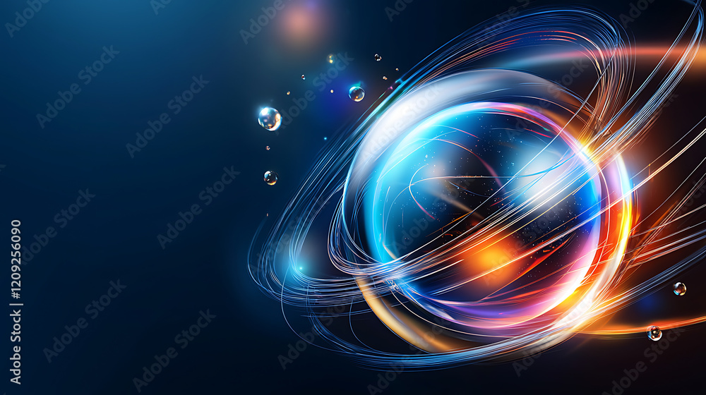Poster dynamic energy sphere abstract universe digital art futuristic environment close-up view cosmic conc