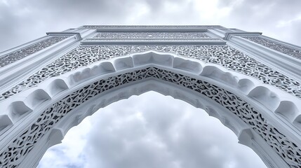 Fototapeta premium Intricate White Archway Against Cloudy Sky