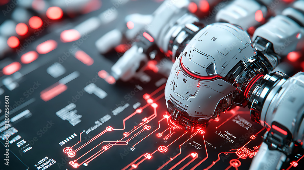Poster advanced robotic technology display futuristic laboratory digital art high-tech environment close-up