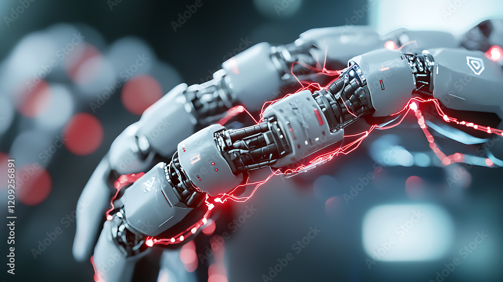 Poster innovative robotics technology showcase tech convention digital art futuristic close-up advancements