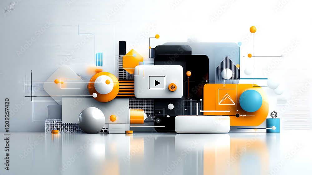 Poster dynamic abstract composition modern studio graphic design minimalist environment eye-level view crea