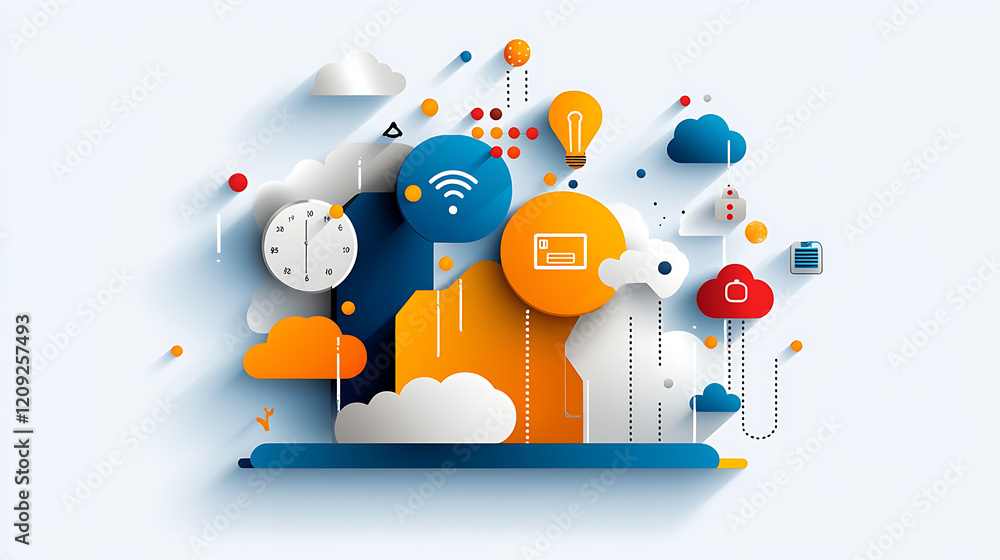 Poster dynamic cloud computing infographic digital space visual data modern environment creative viewpoint 