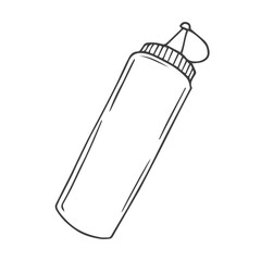 BBq tomato sauces hand drawn outline doodle icon. Bottle squeezing bbq tomato sauce vector sketch illustration for print, web, mobile and infographics isolated on white background.