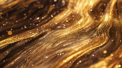 Golden glitter dust swirling in ethereal patterns against a pitch-black background, evoking a sense of celebration and exclusivity.