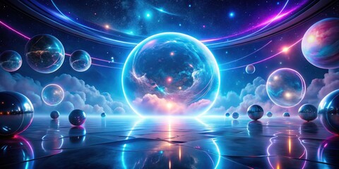 Fototapeta premium A Futuristic Vision of Celestial Bodies and Reflective Surfaces in a Dreamlike Cosmos