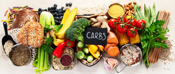Different types of high carbohydrate food.