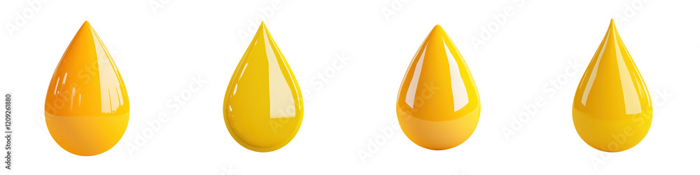 Poster vibrant yellow liquid droplets flowing dripping and splashing with a glossy smooth finish creating a