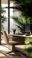 Modern Minimalist Home Office Design with Plants