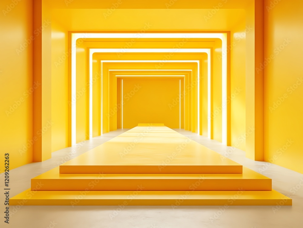 Aufkleber bright yellow corridor with illuminated steps creating a vibrant and modern atmosphere in an interio