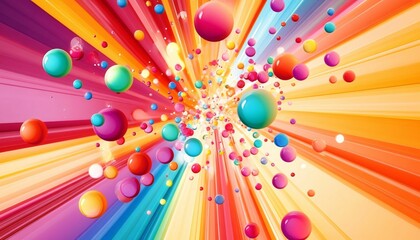 Colorful Balls Exploding Through Rainbow Stripes