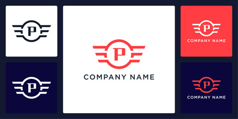 P letter logo and icon with circle and wings, vector template