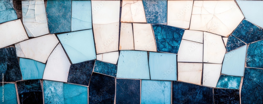 Poster mosaic pattern with broken tiles reflecting soft light in a creative space
