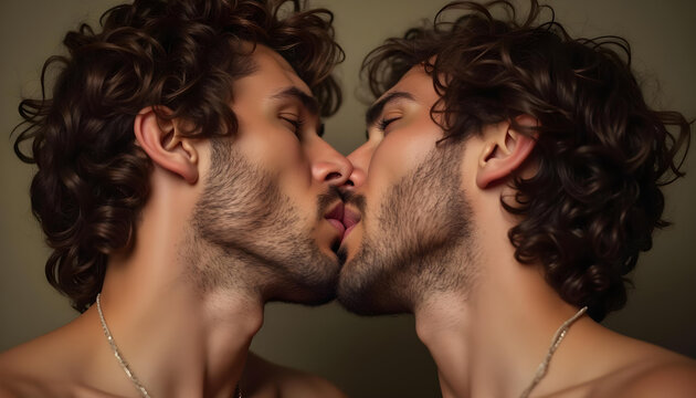 Dos hombres d&aacute;ndose un beso. Complejo de narciso 