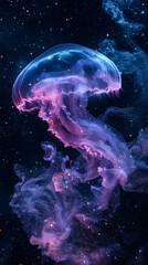 Naklejka premium Illustration - Cosmic Jellyfish Nebula, Stars, Galaxy, Purple, Blue