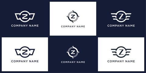 Z letter logo set with compass, wing, and ring, editable vector bundle