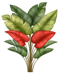 Obraz premium Vibrant Tropical Leaves with Red and Green Foliage on White Background