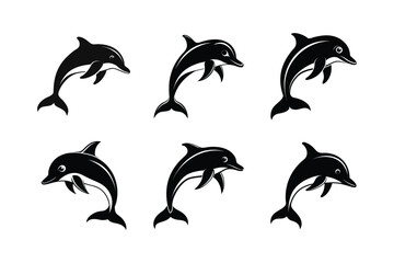 Ganges River Dolphin (Platanista gangetica) mammal animal, labeled silhouette vector art illustration.