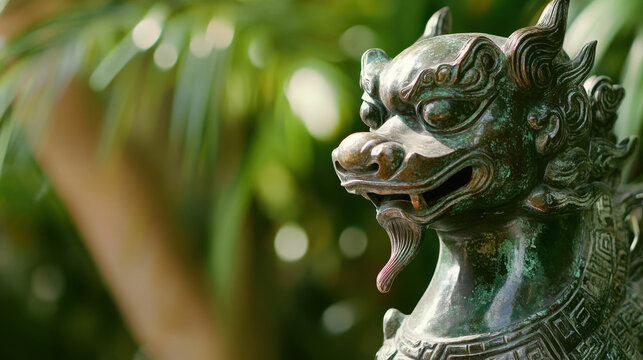 Ancient Chinese lucky charm Pixiu figure with intricate details, symbolizing wealth and protection.f/2.0mm, natural light,Can do computer and mobile phone wallpaper.