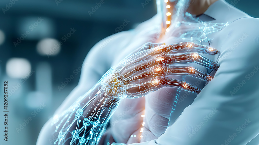 Poster exploring human-machine interaction a glimpse into futuristic technology in a high-tech laboratory e