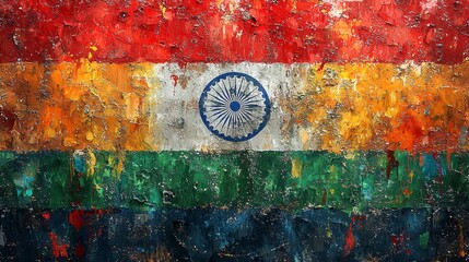 Weathered Indian flag painted on rusty metal.