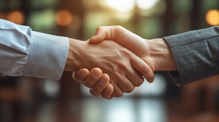 Two businesspeople shaking hands, agreement, deal.