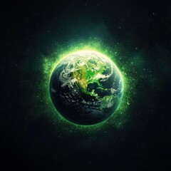 Fototapeta premium Green planet glowing with icons of global conservation and biodiversity protection