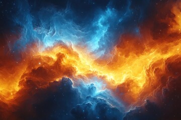 Clash of Fire and Ice in a Cosmic Nebula with Vibrant Orange and Deep Blue Hues