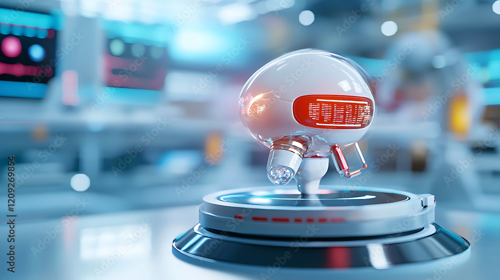 Poster innovative robot articulating ideas in a high-tech laboratory technology showcase futuristic environ