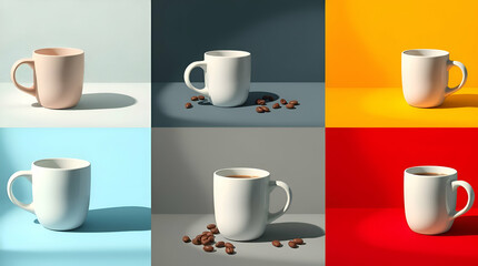 Obraz premium A Beautiful and elegent coffee mug mockup, showcasing diverse backgrounds for product photography. Multiple design and backgrounds in one 