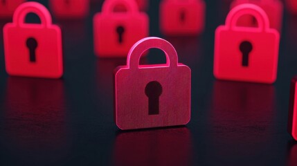 Abstract Visualization of Glowing Data Protection Security System with Locked Padlocks