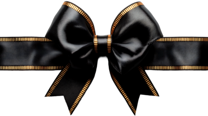 Black ribbon and bow isolated on white transparent background, elegant design, perfect for gift wrapping, photorealistic illustration