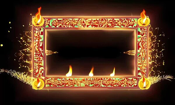 Ornamental diwali frame border detail pattern with candle decoration festive design 