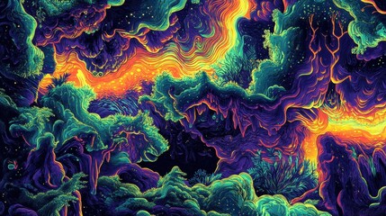 Surreal Psychedelic Landscape Vibrant Colors Abstract Art Digital Painting