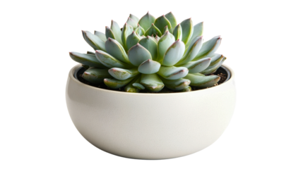 Beautiful succulent plant in a modern white pot isolated on transparent background