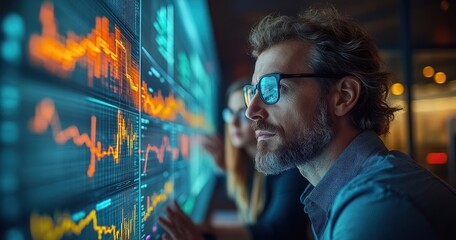 Professionals Analyzing Data on Digital Screen in Modern Office with Collaboration for Business Strategy