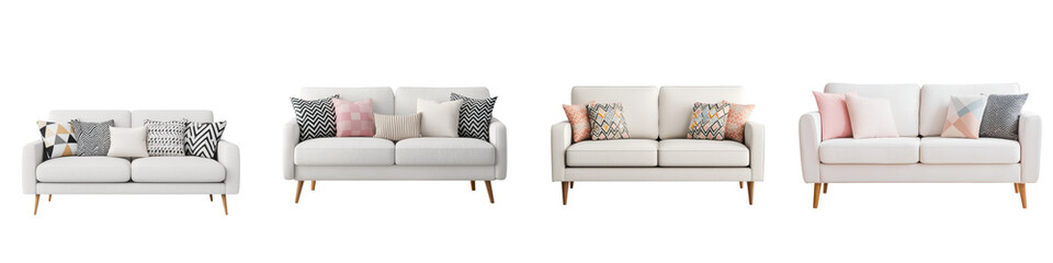 Obraz premium Cozy and Minimalist Living Room with Comfortable Sofas and Chairs Decorated in Scandinavian Style with Grey White and Pink Accents The room features a clean