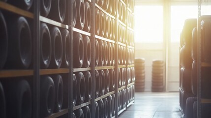 Tire Storage in Bright Warehouse Environment