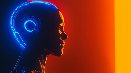 Obraz premium Neon Cyborg Profile: A Futuristic Portrait