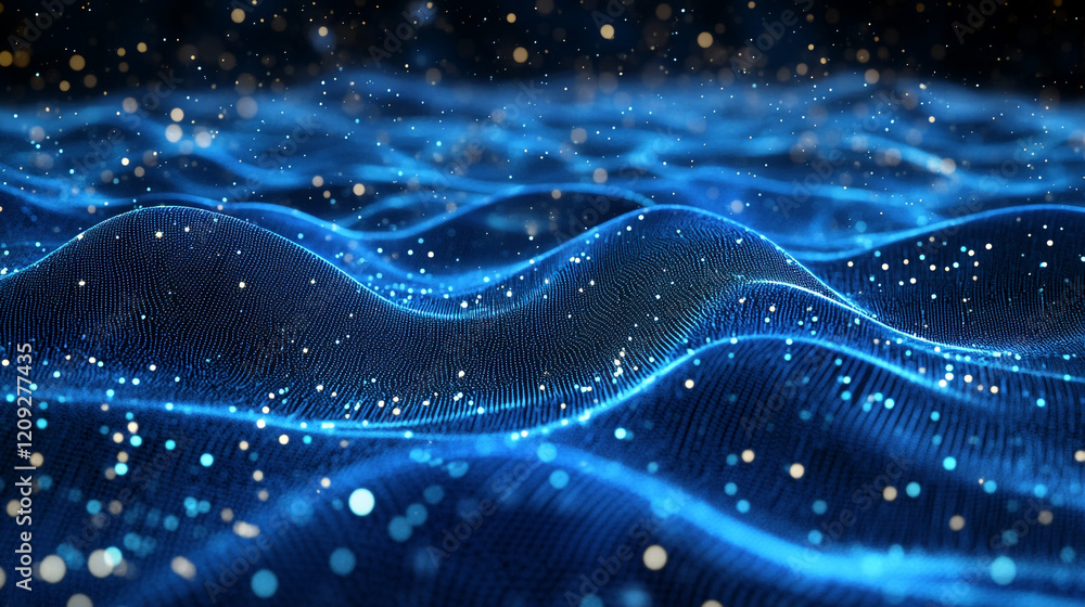Poster technology digital wave background concept with blue particle.