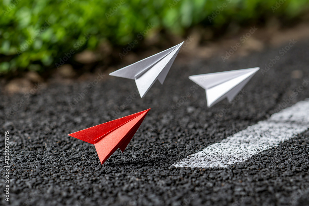 Poster ai generate paper airplanes in flight urban setting photography dynamic environment low angle creati