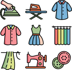 Clothes and accessories icon set. Vector illustration in flat style.