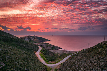 Marmari beach at sunset in Mani Peninsula, Greece