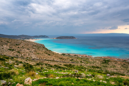 Elafonisos island and Simos beach with turquoise water